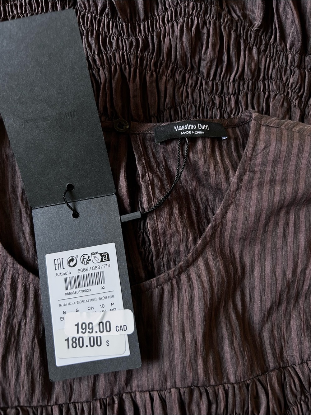 Nwt Massimo Dutti Shirred w/Flounce Maxi Brown - Picture 9 of 12